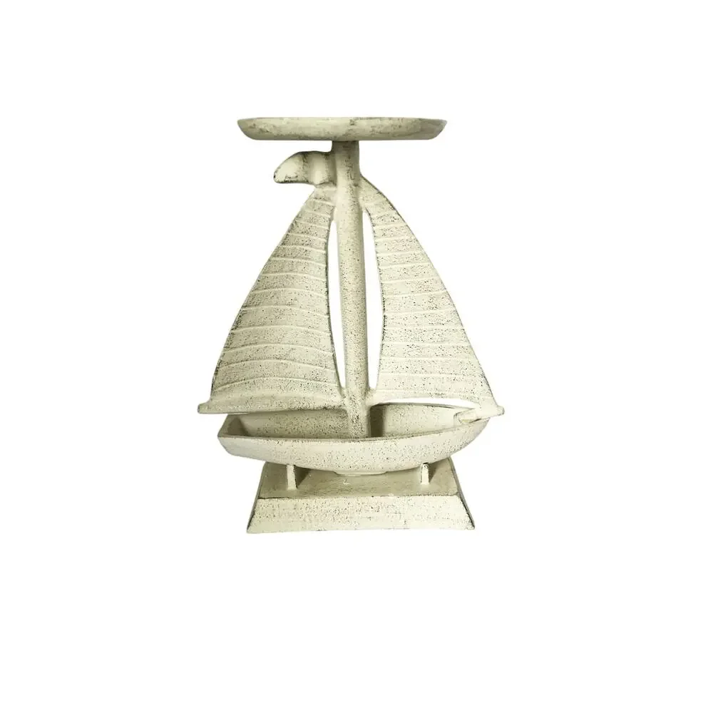 Vintage Cast Iron Sailboat Taper Candle Holder White 8